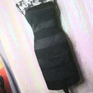 White House Black Market Black Strapless Tiered Banded Sheath Dress Size 0